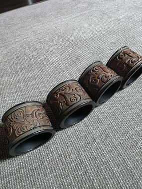 Embossed Plastic Napkin Rings Brown Scroll Set of 4